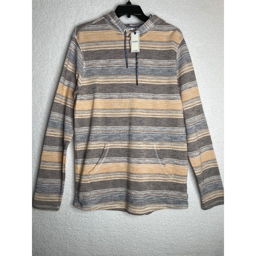 ROWM Men's LT Large Tall Long Sleeved‎ Testured Stripe Hoodie NWT Gray